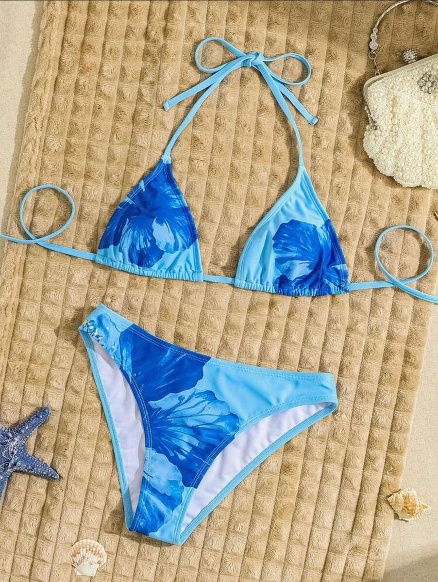 Bikini Floral Bleu Été Femme