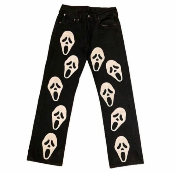 Jeans noirs motifs fantômes