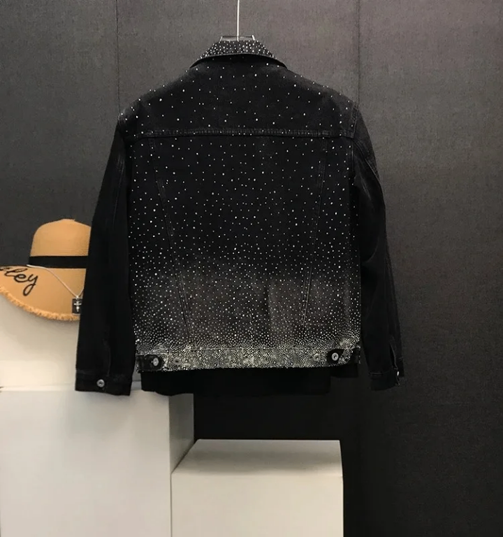 Veste en jean noire strass