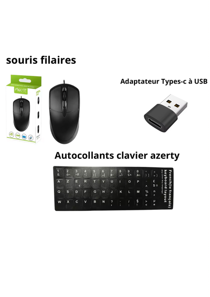 Ensemble USB: Souris Filaire, Adaptateur, Stickers