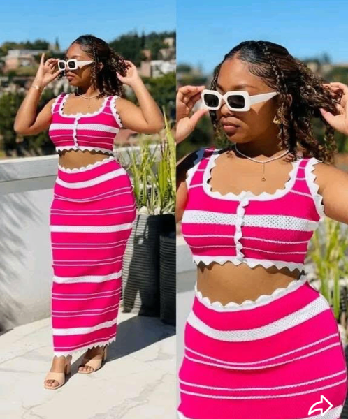 Ensemble en maille rayé rose