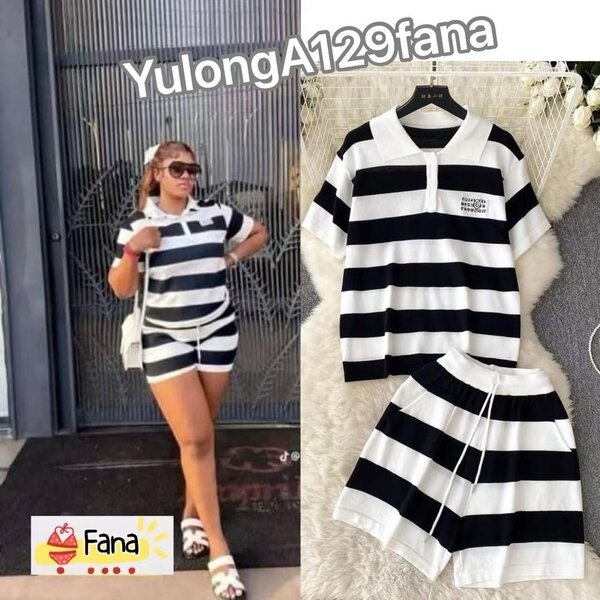 Ensemble short femme rayé