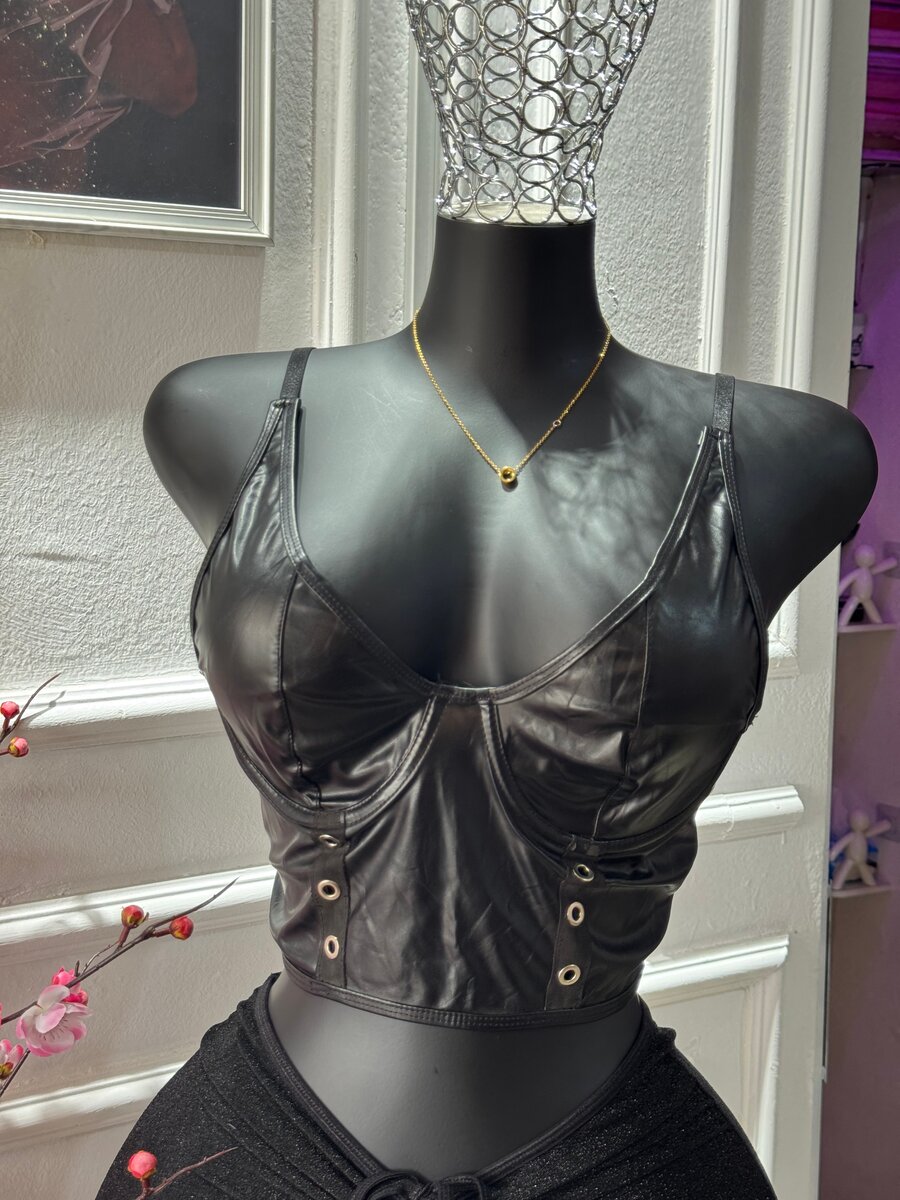 Top bustier en cuir noir