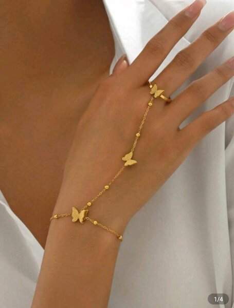 Bracelet bague papillon doré