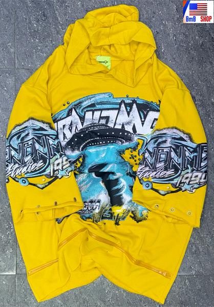 Sweat à capuche jaune graphique