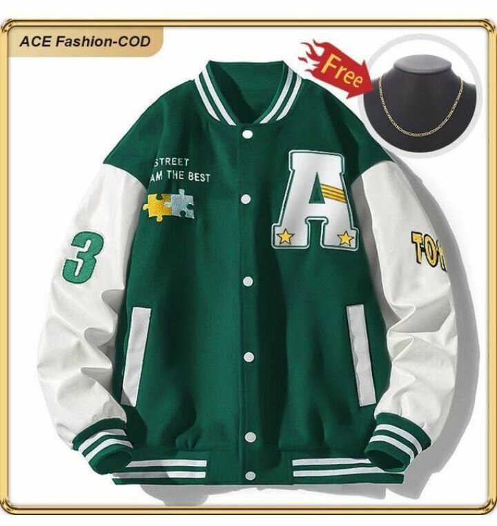 Veste Letterman Vert et Blanc