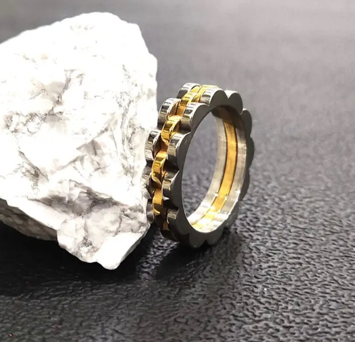 Bague acier bicolore tendance