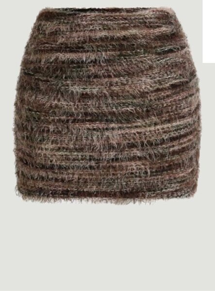 Mini jupe en laine tricotée marron