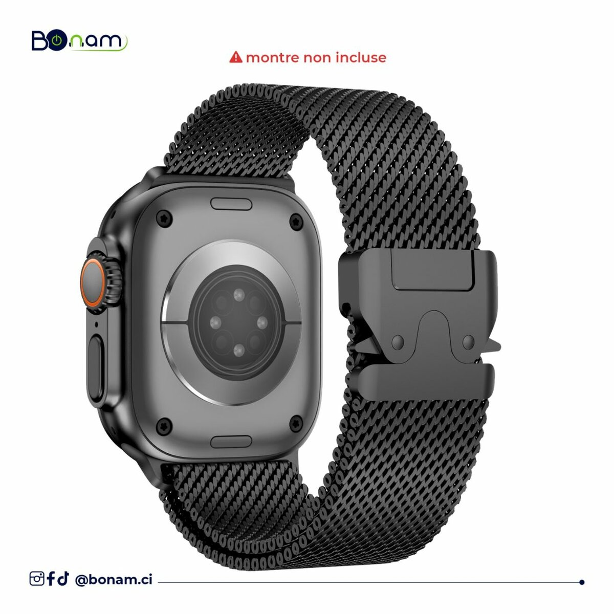 Bracelet milanais noir 42-49mm