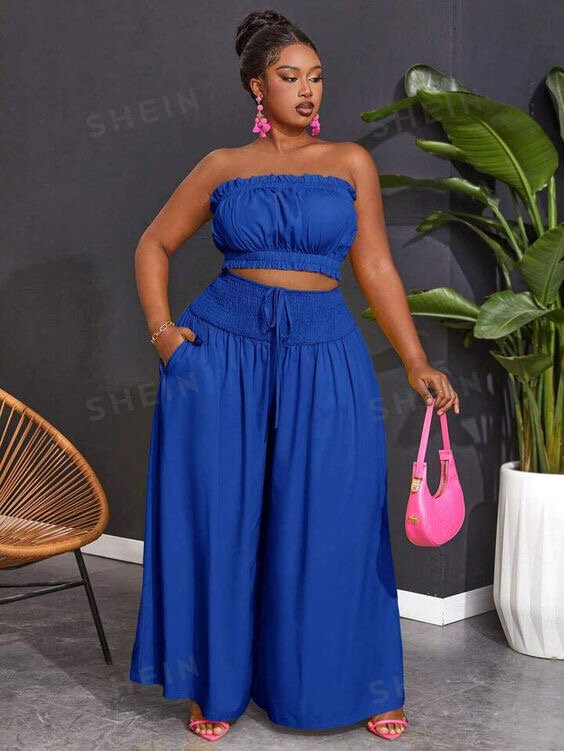 Ensemble bleu taille haute chic