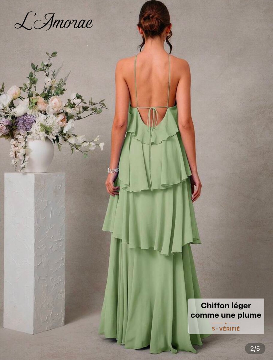 Robe longue en chiffon vert
