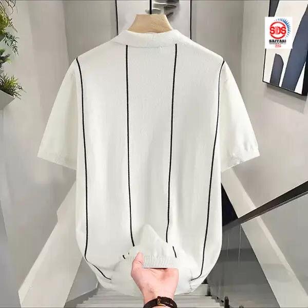 Polo blanc à rayures