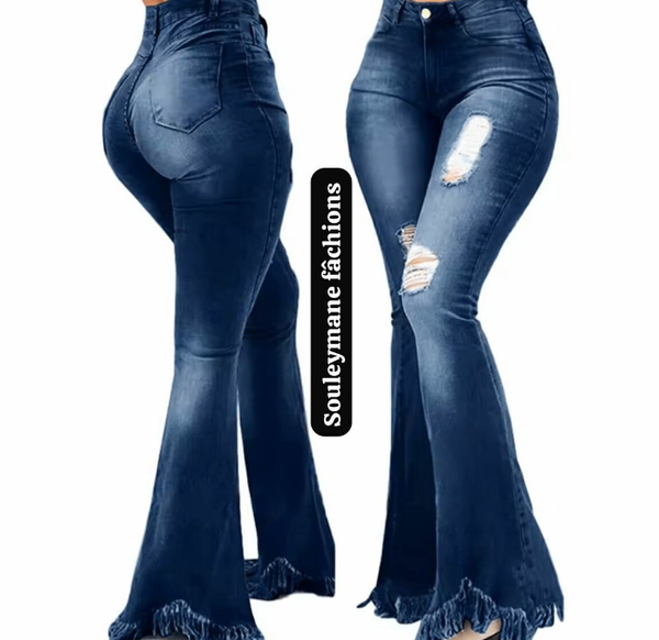 Jeans évasé femmes à franges