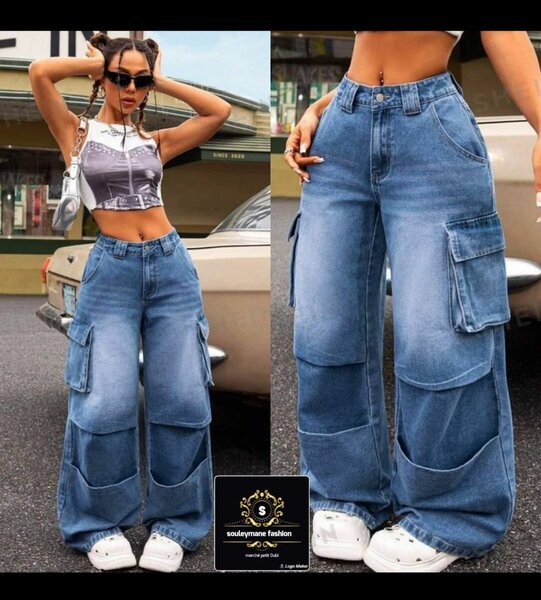 Jeans cargo femme large
