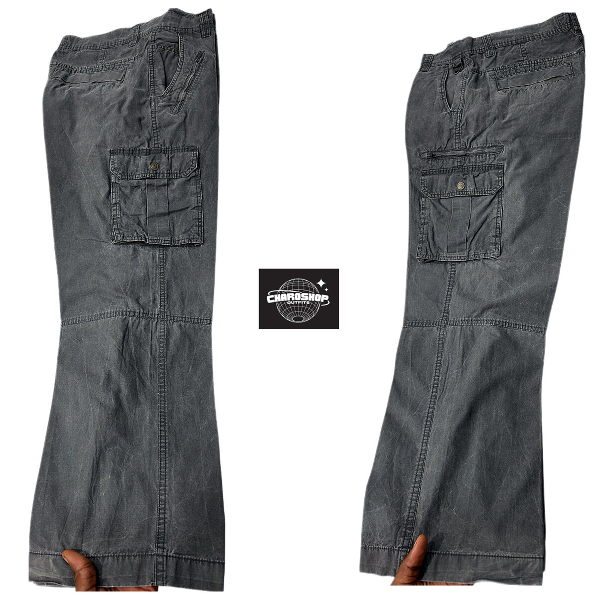 Pantalon cargo gris ample