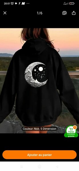 Sweat à capuche lune noir