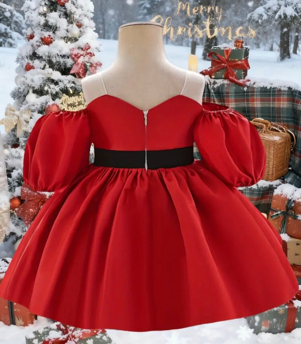 Robe Rouge Noël Élégante 1-2an