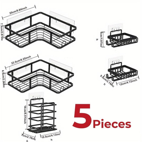 Porte-serviettes mural 5 pièces en métal