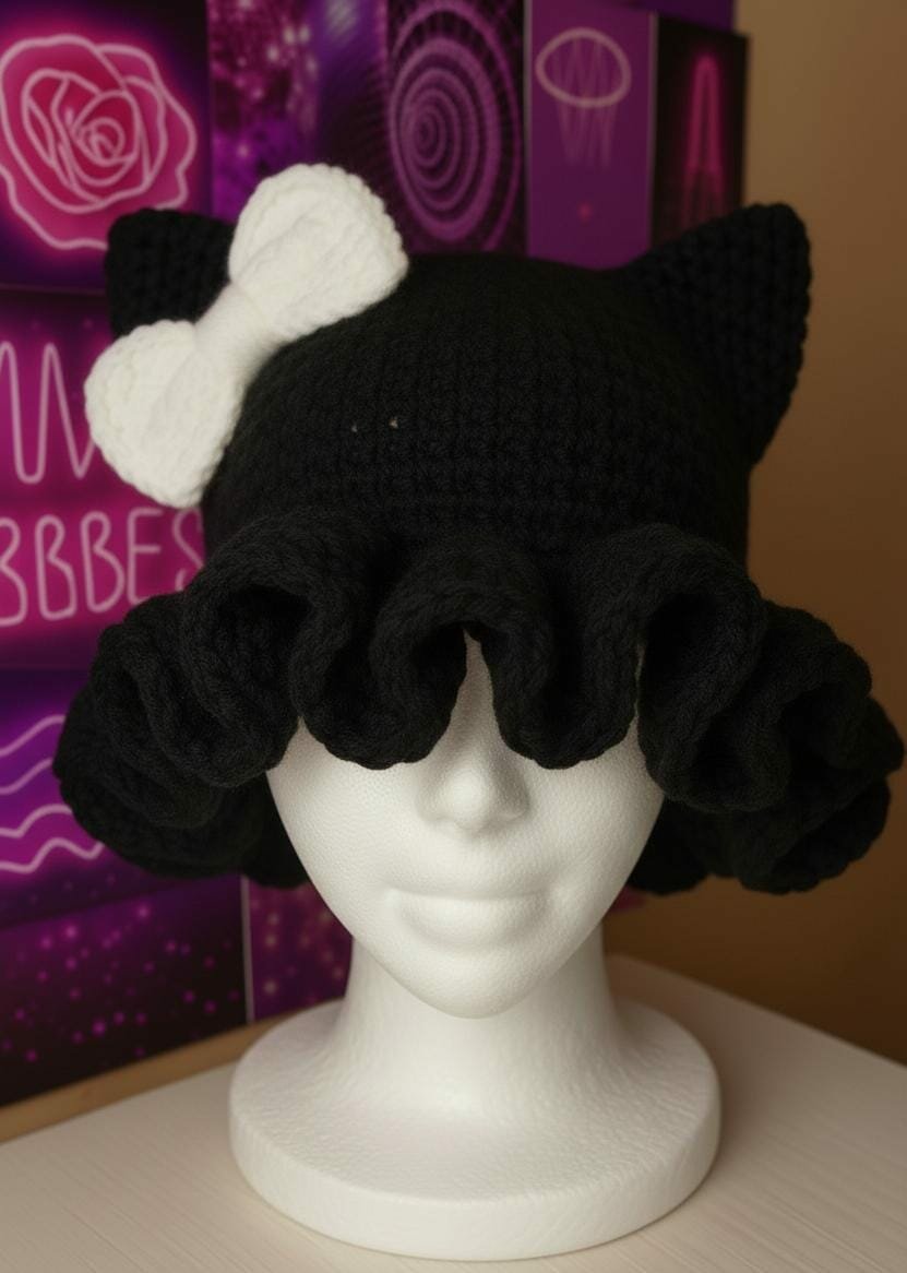 Chapeau tricoté oreilles chat