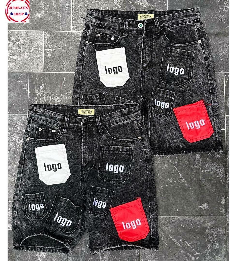 Shorts en denim avec patchs colorés