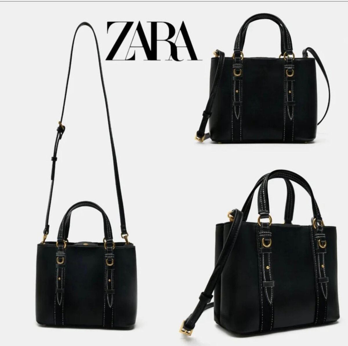 Sac à bandoulière en cuir noir Zara