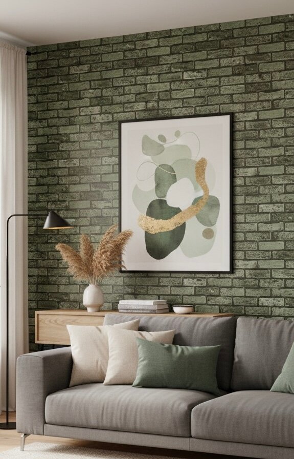 Papier peint brique verte