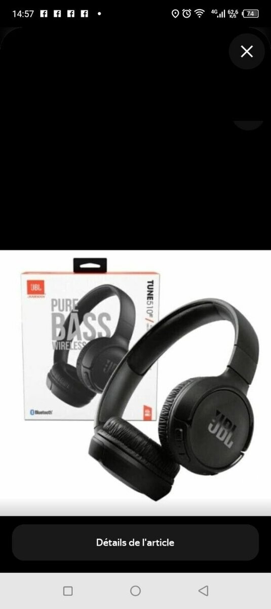 Casque JBL Bluetooth Noir