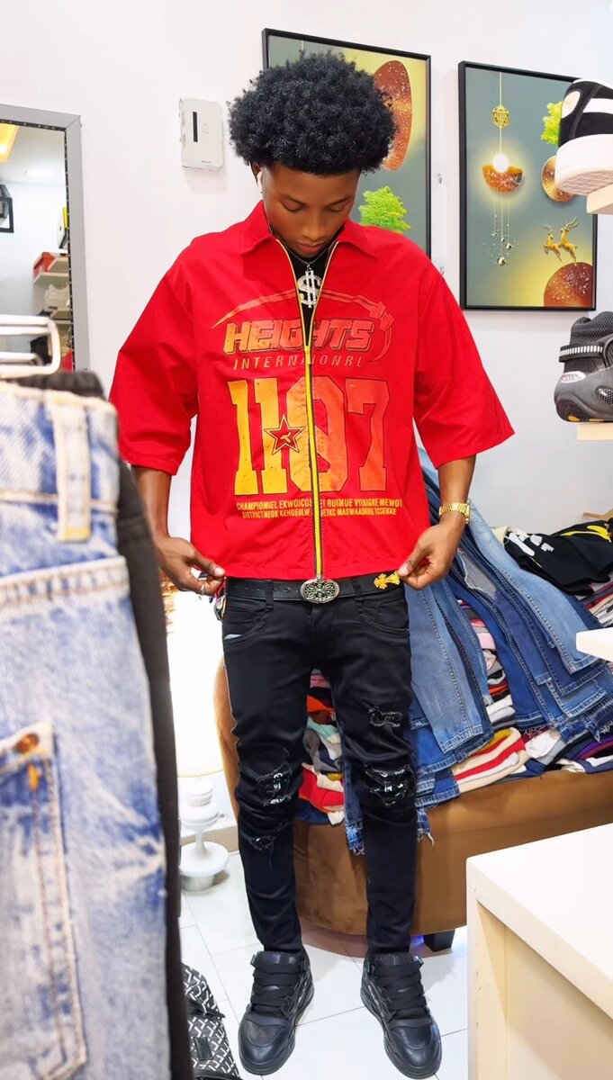 Veste rouge unisexe + jean