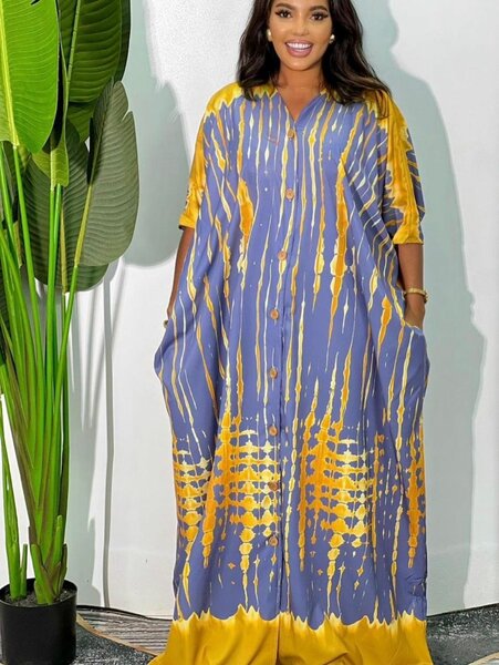 Robe longue tie-dye bleue et jaune