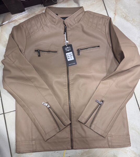 Veste en cuir beige homme