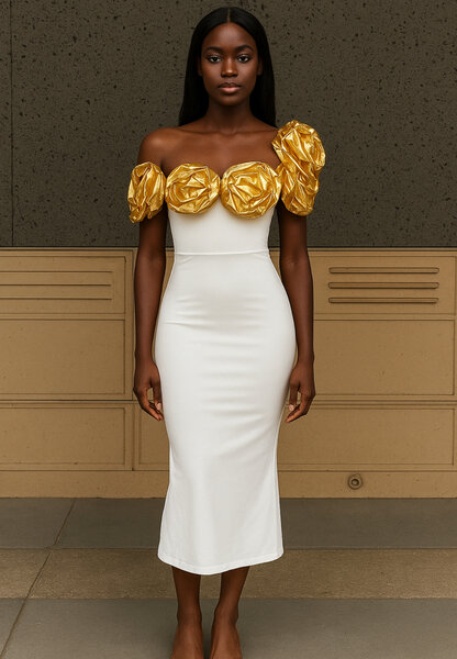 Robe élégante blanche et or