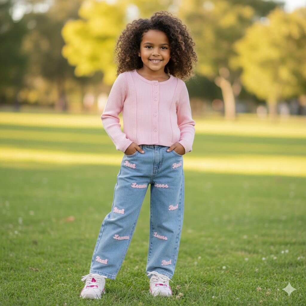 Ensemble fille pull rose et jean