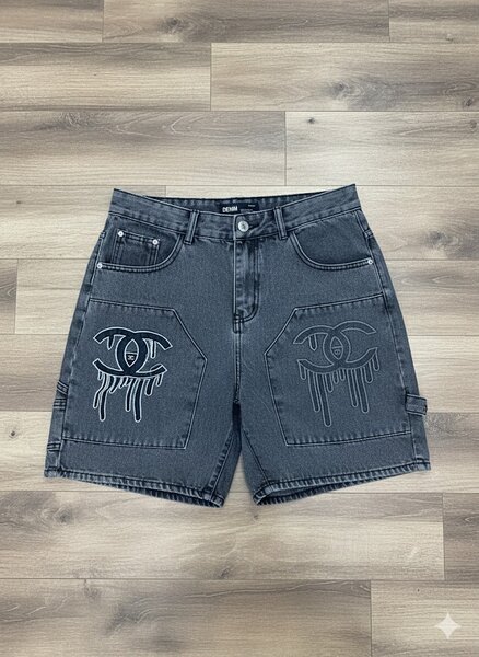Shorts en jean gris graphique