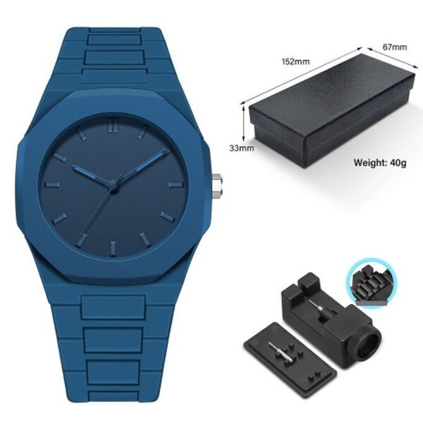 Montre élégante bleue avec boîte