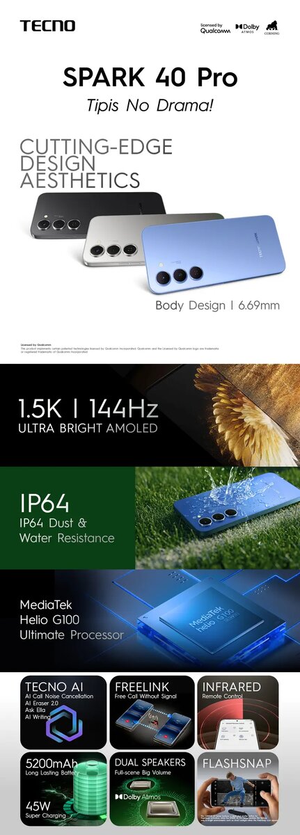 Tecno Spark 40Pro 128GB 8+8RAM