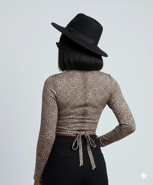 Haut moulant à motif léopard pour femmes