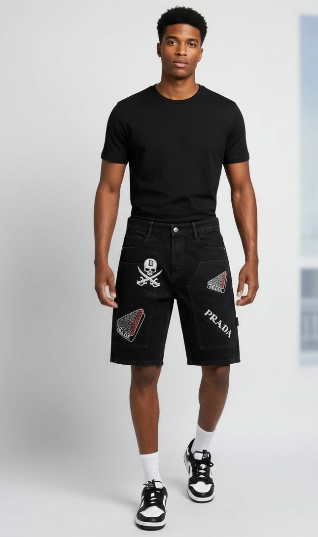 Shorts en jean noir Prada