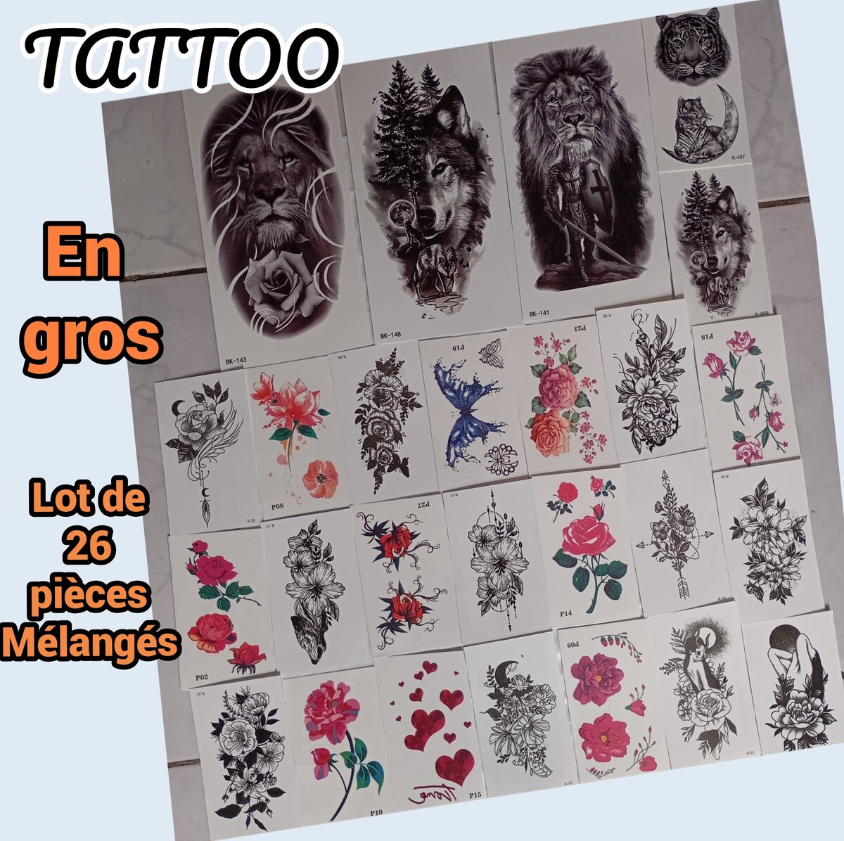 Lot de 26 Tatouages Temporaires