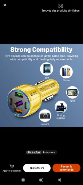 Chargeur Auto USB 4 Ports