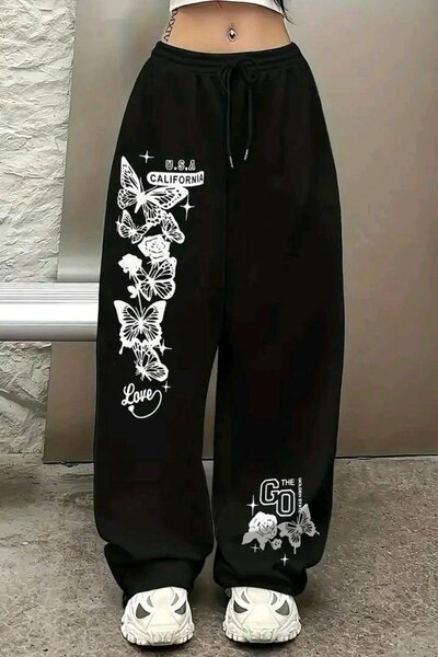 Pantalon Large Graphique Femme