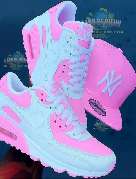 Chaussures Nike Air Max 90 personnalisées rose et blanc