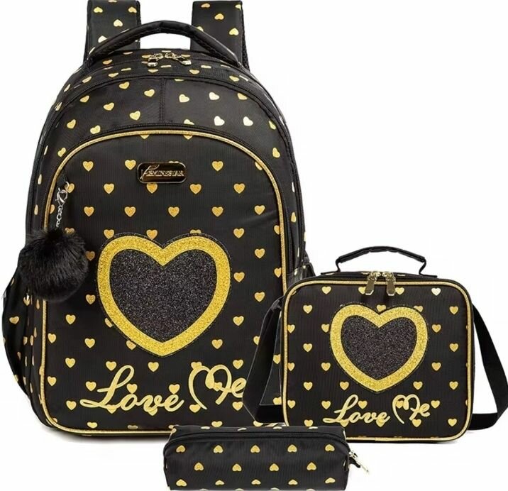 Sac à dos scolaire cœur doré