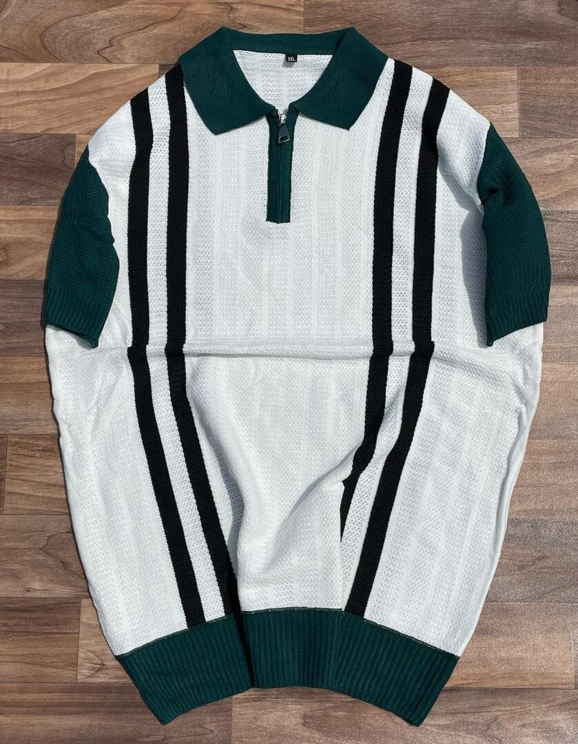 Pull polo rayé demi-zip homme