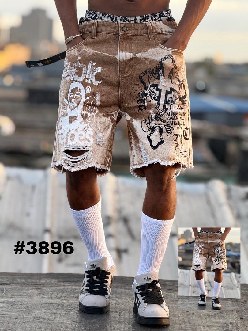 Shorts en denim graffiti homme
