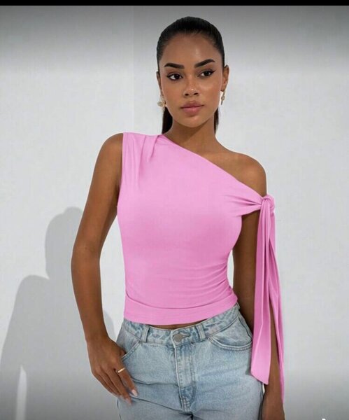 Top asymétrique rose
