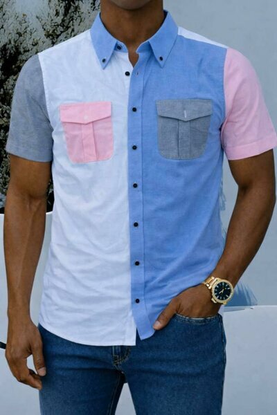 Chemise multicolore à empiècements