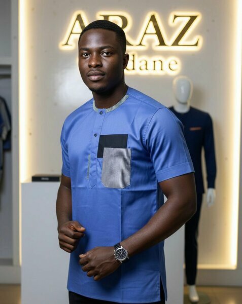 Tunique bleue poche rayée