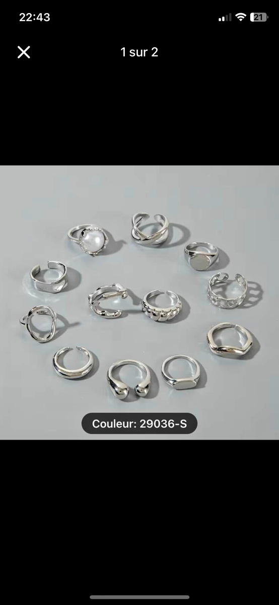 Ensemble de bagues argent tendance