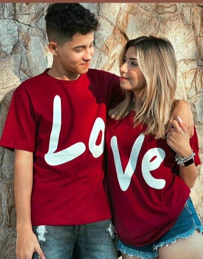 T-shirt couple LOVE rouge