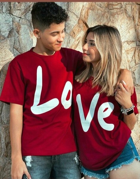 T-shirt couple LOVE rouge